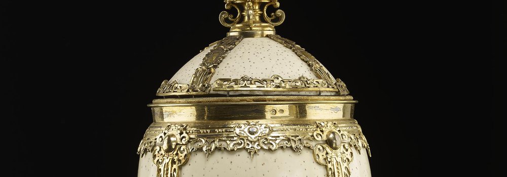 Standing-cup and cover, formed from ostrich eggshell mounted in silver-gilt